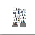 Neatly Arranged Colorful Laundry Supplies And Detergent Bottles On Metal Wall Shelves