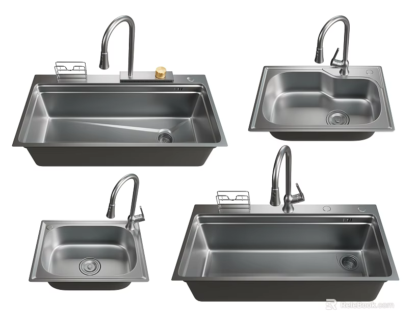 Stainless Steel Kitchen Sinks Modern Single Double Bowl Styles For Home Kitchens 3d model 