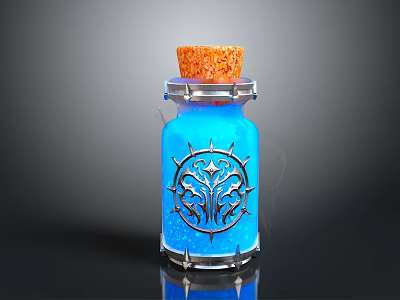 Blue Glass Bottle With Cork Stopper And Intricate Decorative Pattern Glowing Blue Liquid 3d model