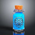 Blue Glass Bottle With Cork Stopper And Intricate Decorative Pattern Glowing Blue Liquid