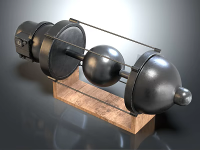 Vintage Industrial Metal Mechanical Device With Sphere And Wooden Base Frame 3d model