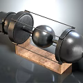 Vintage Industrial Metal Mechanical Device With Sphere And Wooden Base Frame