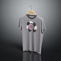 Gray Short Sleeve T-shirt With Floral Design Hanging On Wooden Hanger