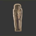 Ancient Egyptian Mummy Coffin Wooden Sculpture With Painted Carvings And Decorative Patterns