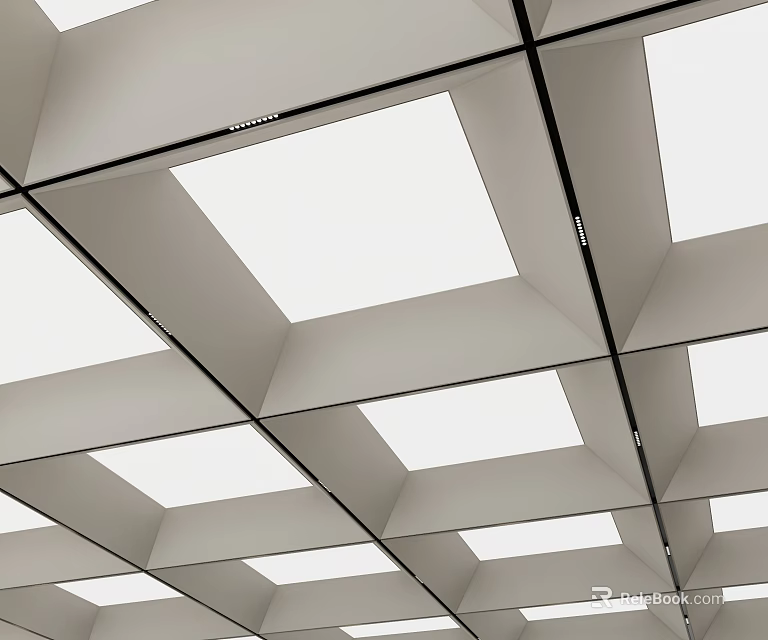Modern Ceiling Design With Grid Structure And Recessed Lighting Fixtures 3d model 