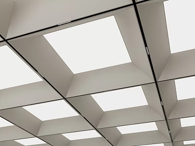 Modern Ceiling Design With Grid Structure And Recessed Lighting Fixtures 3d model