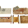 Ancient Historical Scrolls And Manuscripts With Parchment And Decorative Rolls 3d model