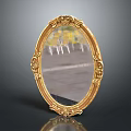 Golden Oval Decorative Mirror With Intricate Carvings For Home Living Space