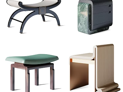 Modern Design Stools With Sleek Styles Wooden Frames And Colorful Seats 3d model