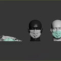 Disposable Face Masks on Mannequin Head and Surface with Blue Transparent Colors