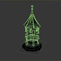 Wooden Tower Structure With Pointed Roof Star Finial And Arched Openings