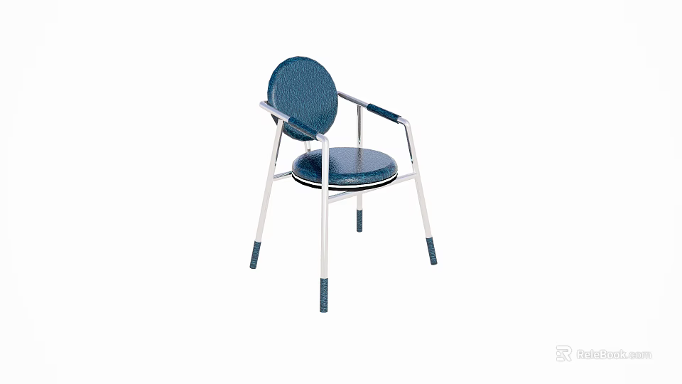 Modern Blue Padded Leisure Chair With Metal Frame Curved Backrest And Stable Legs 3d model 