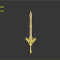 3D Rendered Decorative Sword Featuring Golden Silver Blade Ornate Hilt And Wing Accents