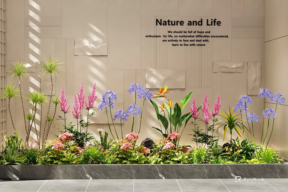 Indoor Nature and Life Landscape With Colorful Flowers and Green Plants 3d model 