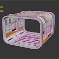 Cartoon Scene Featuring Futuristic White Square Frame With Orange Blue Accents Hollow Center Shiny Base