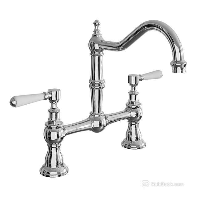 Traditional Chrome Kitchen Faucet With Double Handle Bridge Design And Polished Finish 3d model 