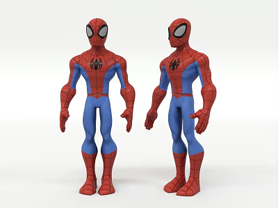 Two Spider Man Game Movie Character Action Figures in Red and Blue Costume Standing Pose 3d model