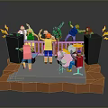 3D Model Colorful Stage Setup With People Speakers Musical Notes And Performance