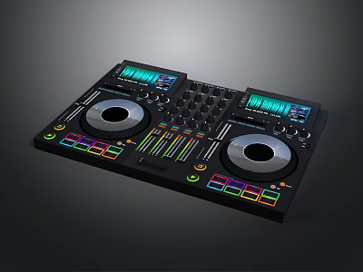 Home DJ Controller With Dual Turntables Colorful Buttons And LED Screens 3d model