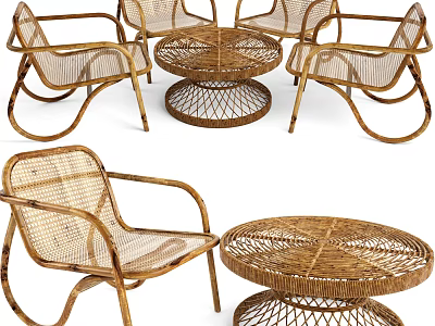 Outdoor Rattan Table with Matching Chairs for Patio Garden Outdoor Space 3d model
