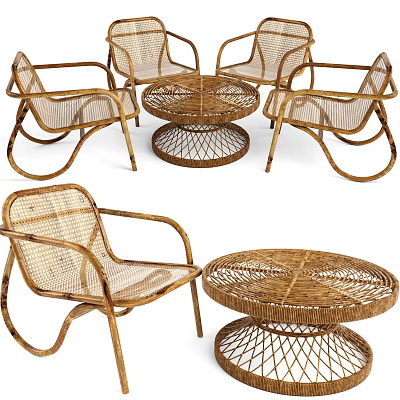 Outdoor Rattan Table with Matching Chairs for Patio Garden Outdoor Space 3d model