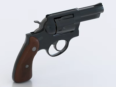 Vintage Revolver With Black Metal Frame And Brown Wooden Grip Design 3d model