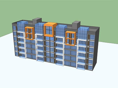 Modern Multi Story Apartment Building With Blue Orange Windows And Glass Facade 3d model