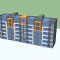Modern Multi Story Apartment Building With Blue Orange Windows And Glass Facade