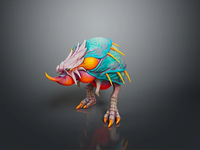Game Movie Character Fantasy Monster With Blue Orange Yellow Spiked Horns Sharp Teeth Clawed Feet 3d model