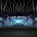 20th Art Festival Stage With Blue Lighting LED Screens Fireworks Effects And Performers