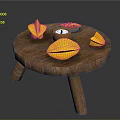 Wooden Round Table With Bright Yellow Origami Shapes And Small Decorative Candle
