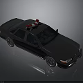Dark Colored Police Sedan With Red And Blue Emergency Lights And Shiny Surface