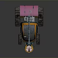 Orange Utility Vehicle With Crawler Tracks Mechanical Arm Pink Component Transparent Cabin And LED Lights