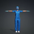 Woman In Blue Surgical Scrubs With Blue Cap Mask And Outstretched Arms