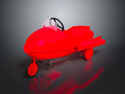 Red Toy Racing Car with Black Steering Wheel and Transparent Windshield on Dark Reflective Surface 3d model