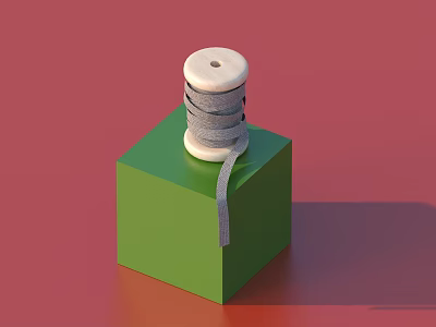 Gray Thread Spool Placed On Green Cube With Red Background For Daily Use 3d model