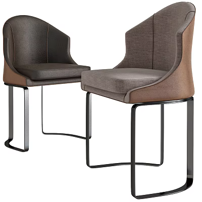 Modern Upholstered Dining Chairs With Gray Brown Fabric And Black Metal Legs 3d model