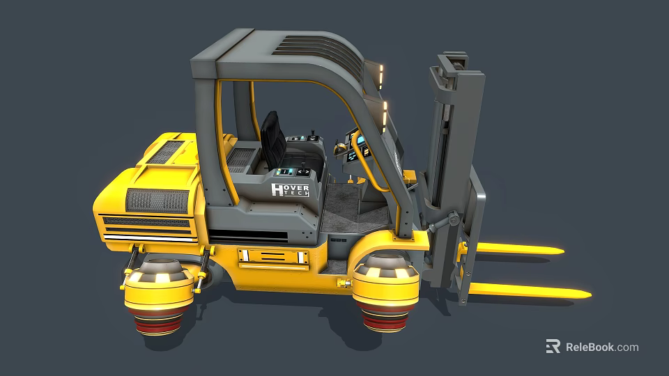 Functional Yellow Industrial Forklift With Cab Front Forks And Lifting Equipment 3d model 