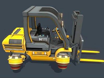 Functional Yellow Industrial Forklift With Cab Front Forks And Lifting Equipment 3d model