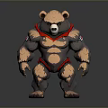 Muscular Bear 3D Model With Red Straps In Cartoon Game Character Style Standing Pose