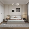 Modern Bedroom Interior Design With Round Pendant Light And Upholstered Headboard And Wall Art