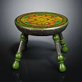 Decorative Ornamental Stool With Round Colorful Pattern Seat And Green Spherical Legs