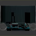 Vintage Jukebox With Arched Top Teal Blue Gradient Grid Door And Base Columns
