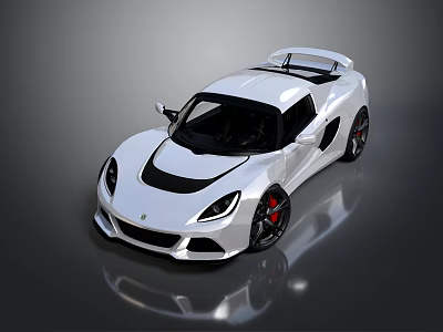 Lotus White Sports Car With Black Roof Stripe And Sleek Aerodynamic Body 3d model