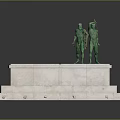 Two Men As Green Statues Standing On A White Stone Platform 3d model