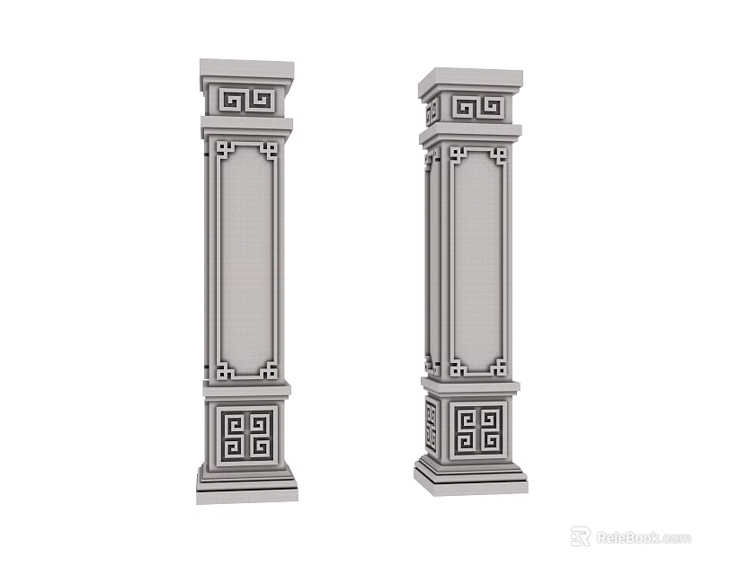 Classic Roman Columns With Ornate Carved Patterns And Gray Stone Design 3d model 