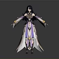 Anime Style Woman In Purple And White Outfit With Flowing Sleeves And Decorative Details