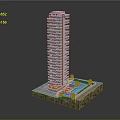 City High Rise Building Design With Swimming Pool And Green Plants On Platform Base