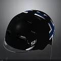 Black Tactical Weapon Helmet Featuring Blue White Stripes And SNAEFEL Branding