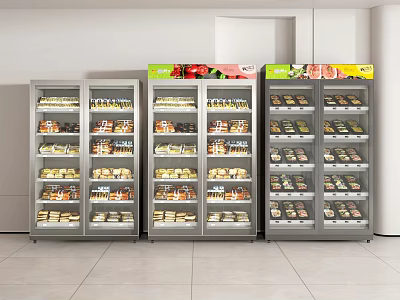 Commercial Refrigerators Freezers With Transparent Glass Doors And Display Shelves For Food Storage 3d model